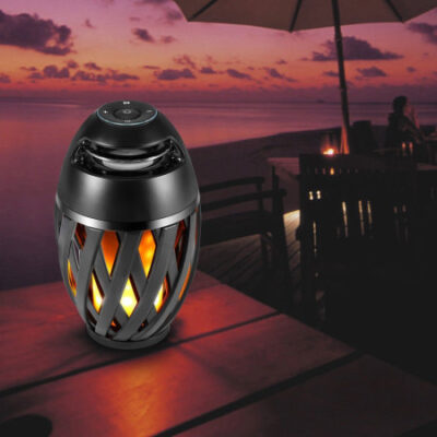 LED Flame Effect Waterproof Bluetooth Speaker Lantern – Black