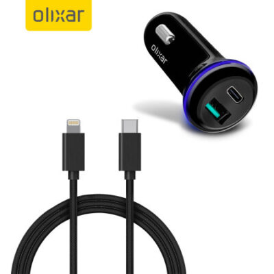 Olixar Dual 36W PD Car Charger & 1.5m USB-C to Lightning Cable