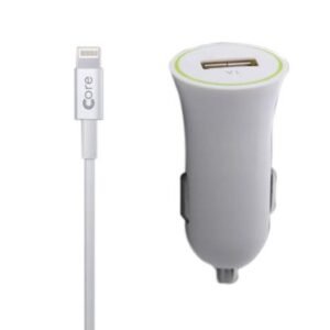 Core iPhone Car Charger with Lightning Cable - White - Image 4